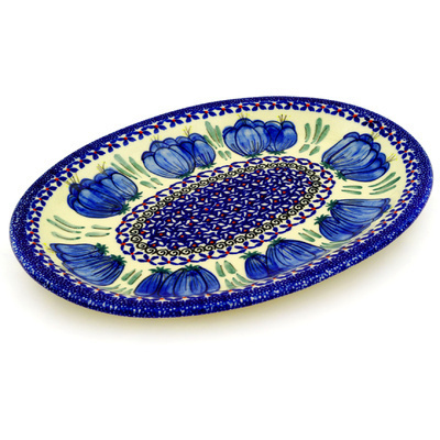 Polish Pottery Platter 11&quot; Blue Bulbs