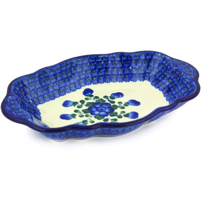 Polish Pottery Platter 11&quot; Blue Poppies