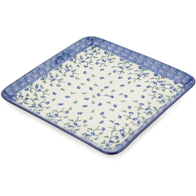 Polish Pottery Platter 11&quot; Cascading Blue Blossoms