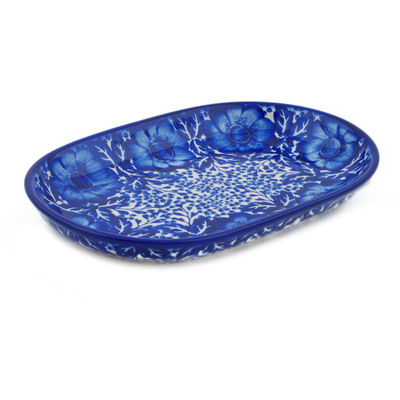 Polish Pottery Platter 11&quot; Cobalt Fantasy