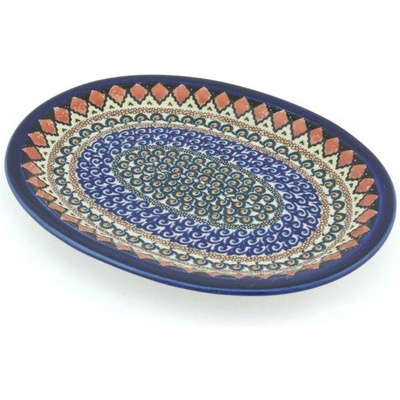 Polish Pottery Platter 11&quot; Coral Diamonds UNIKAT