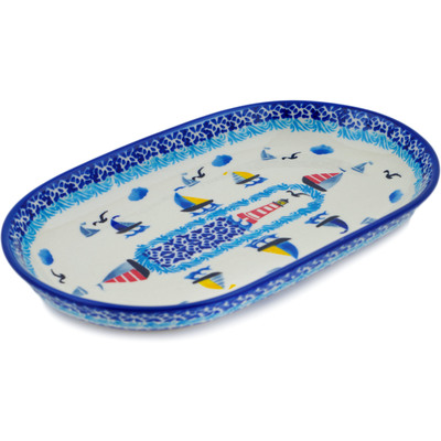 Polish Pottery Platter 11&quot; Sea Sights UNIKAT