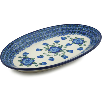 Polish Pottery Platter 12&quot; Blue Poppies