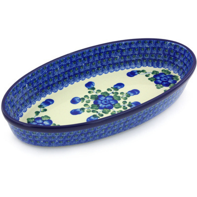 Polish Pottery Platter 12&quot; Blue Poppies