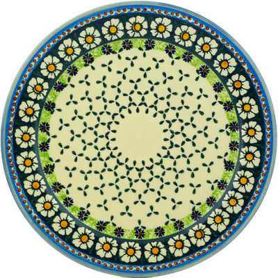 Polish Pottery Platter 12&quot; Green Daisy