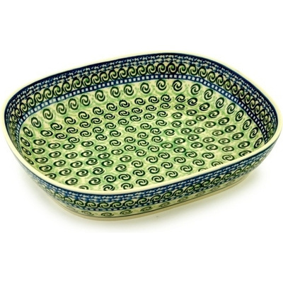 Polish Pottery Platter 12&quot; Green Galaxy
