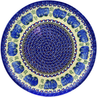 Polish Pottery Platter 13&quot; Blue Bulbs