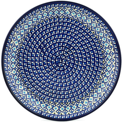 Polish Pottery Platter 13&quot; Blue Diamond Dream