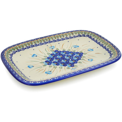 Polish Pottery Platter 13&quot; Blue Pansy