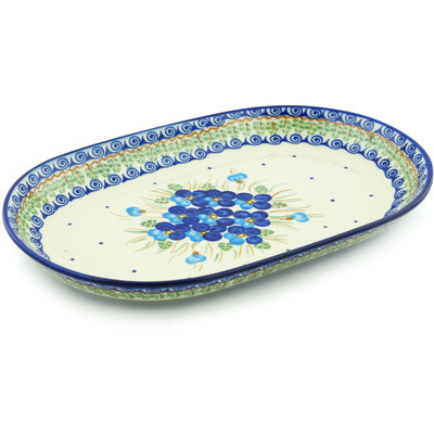 Polish Pottery Platter 13&quot; Blue Pansy