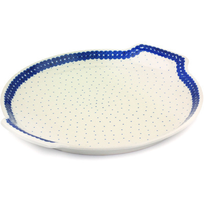 Polish Pottery Platter 13&quot; Blue Polka Dot