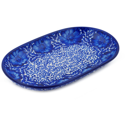 Polish Pottery Platter 13&quot; Cobalt Fantasy