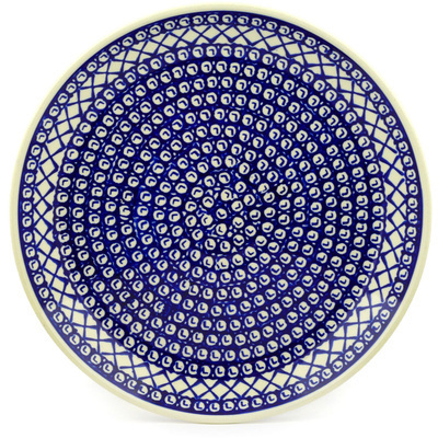 Polish Pottery Platter 13&quot; Lattice Peacock