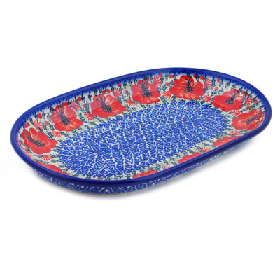 Polish Pottery Platter 13&quot; Lone Poppy