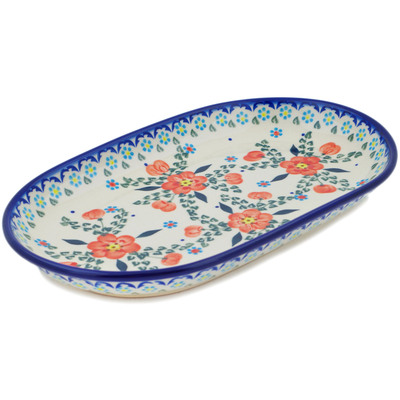 Polish Pottery Platter 13&quot; Peach Tudor Rose