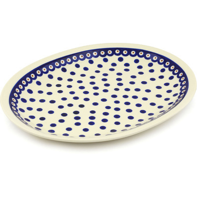 Polish Pottery Platter 13&quot; Peacock Dots