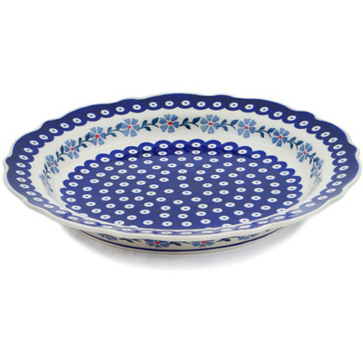 Polish Pottery Platter 13&quot; Peacock Forget-me-not