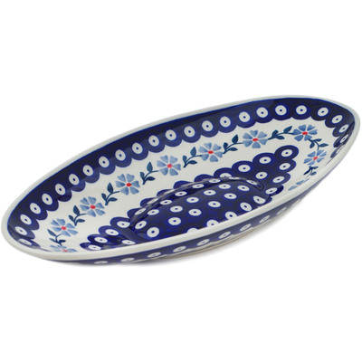 Polish Pottery Platter 13&quot; Peacock Forget-me-not