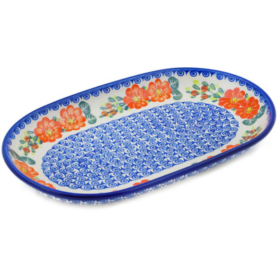 Polish Pottery Platter 13&quot; Red Blossom