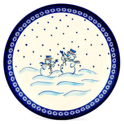 Polish Pottery Platter 13&quot; Snow Buddies