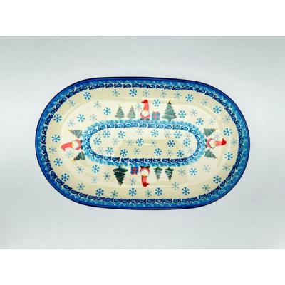 Polish Pottery Platter 13&quot; Winter Gnome