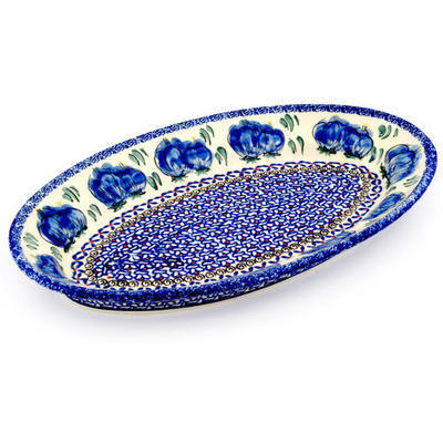 Polish Pottery Platter 14&quot; Blue Bulbs