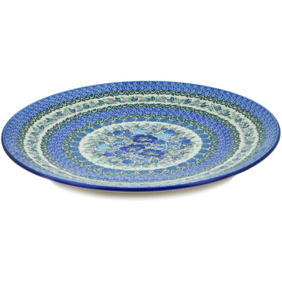 Polish Pottery Platter 14&quot; Blue Meadow UNIKAT
