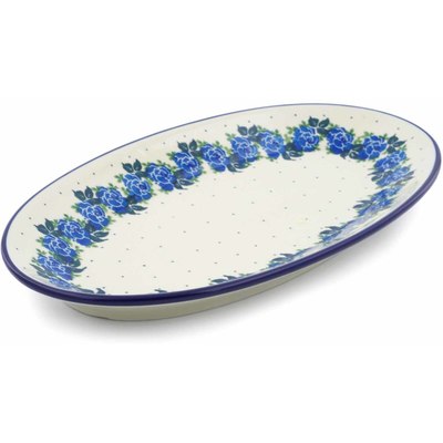 Polish Pottery Platter 14&quot; Blue Rose