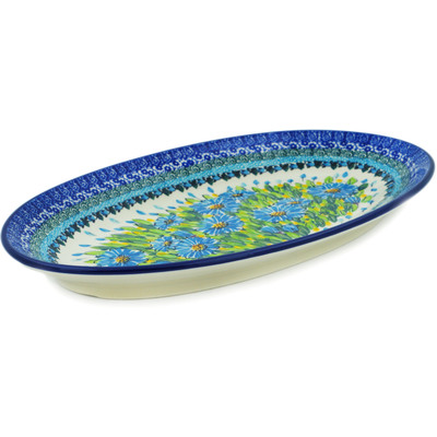 Polish Pottery Platter 14&quot; Bouquet Azul UNIKAT