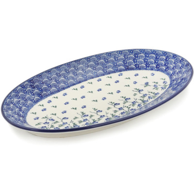 Polish Pottery Platter 14&quot; Cascading Blue Blossoms