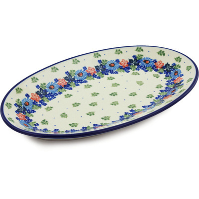 Polish Pottery Platter 14&quot; Countryside Floral Bloom