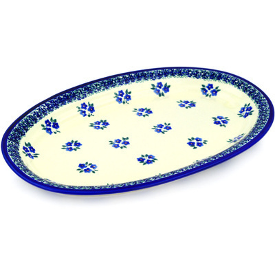 Polish Pottery Platter 14&quot; Forget Me Not Dots