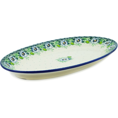 Polish Pottery Platter 14&quot; Green Flora
