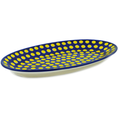 Polish Pottery Platter 14&quot; Yellow Dots