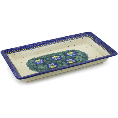 Polish Pottery Platter 15&quot; Flower In The Grass UNIKAT