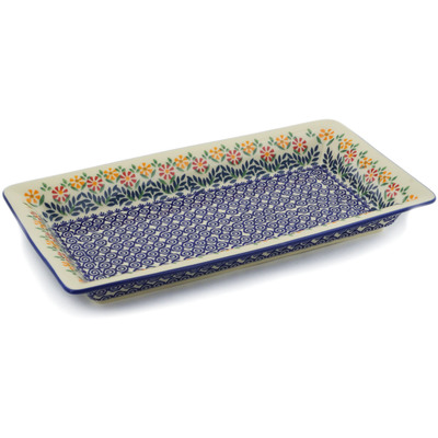 Polish Pottery Platter 15&quot; Wave Of Flowers