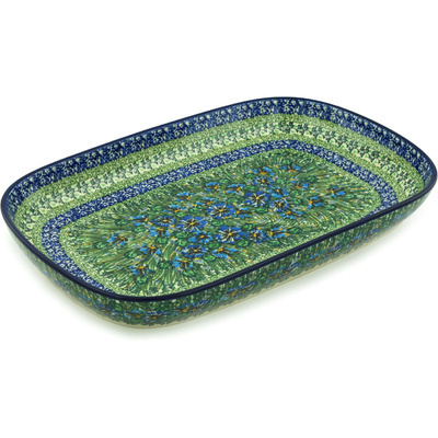 Polish Pottery Platter 16&quot; Bloomimg Meadow UNIKAT