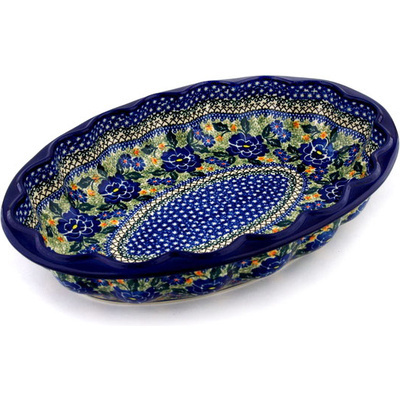 Polish Pottery Platter 17&quot; Blue Perfection UNIKAT