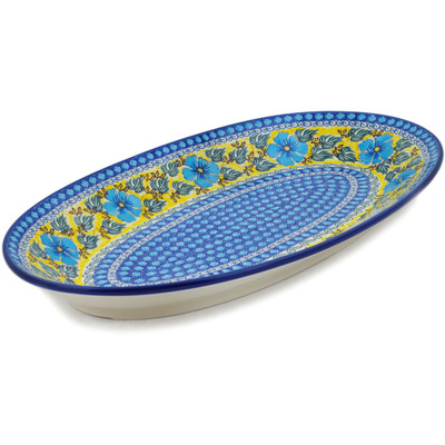 Polish Pottery Platter 18&quot; Brilliant In Blue UNIKAT