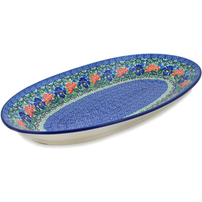 Polish Pottery Platter 18&quot; Midnight Iris UNIKAT