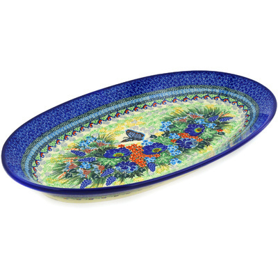 Polish Pottery Platter 18&quot; Royal Blue Monarch UNIKAT