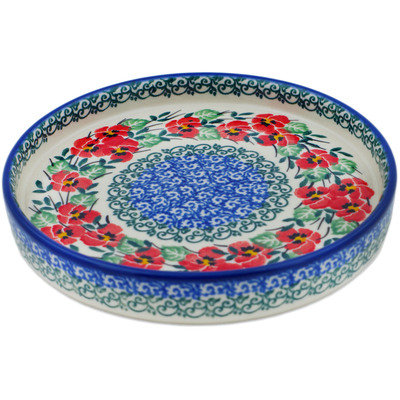 Polish Pottery Platter 6&quot; Red Pansy