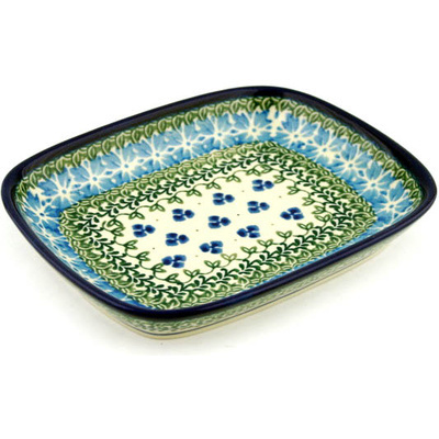 Polish Pottery Platter 7&quot; Blue Clover