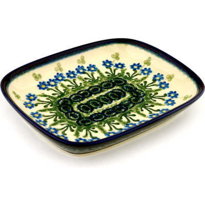 Polish Pottery Platter 7&quot; Blue Daisy Circle