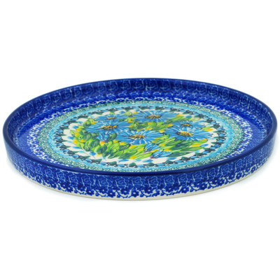 Polish Pottery Platter 8&quot; Bouquet Azul UNIKAT