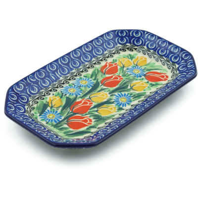Polish Pottery Platter 8&quot; Breathtaking Tulips UNIKAT