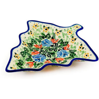 Polish Pottery Platter 8&quot; Dotted Floral Wreath UNIKAT