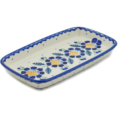 Polish Pottery Platter 8&quot; Orange And Blue Flower