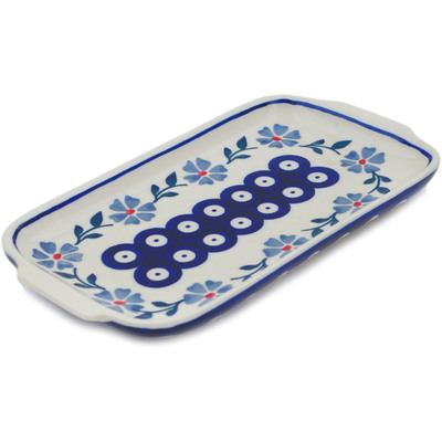 Polish Pottery Platter 8&quot; Peacock Forget-me-not