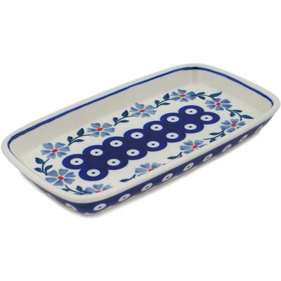 Polish Pottery Platter 8&quot; Peacock Forget-me-not